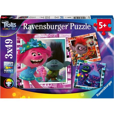 Ravensburger puzzel Trolls 2 Word Tour - Drie puzzels - 49 stukjes - kinderpuzzel