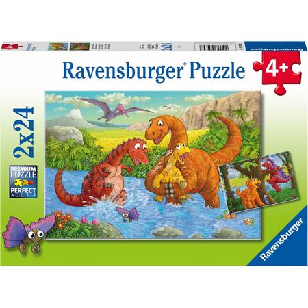 Ravensburger puzzel Vrolijke dinos - Twee puzzels - 24 stukjes - kinderpuzzel