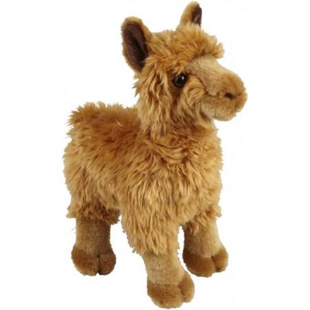 Pluche bruine alpaca/lama knuffel 28 cm - Alpacas/lamas boerderijdieren knuffels - Speelgoed voor kinderen