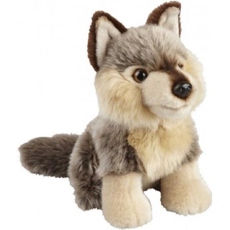 Pluche grijze wolf knuffel 18 cm - Wolven wilde dieren knuffels - Speelgoed voor kinderen