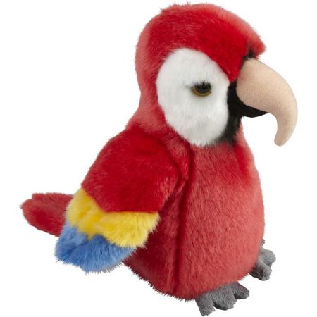 Pluche kleine knuffel dieren rode macaw papegaai vogel van 19 cm - Speelgoed knuffels vogels - Leuk als cadeau voor kinderen