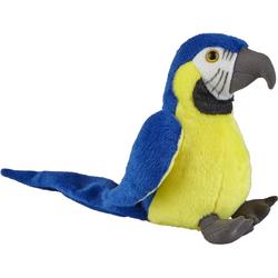 Pluche knuffel dieren blauw/goud Macaw papegaai vogel van 18 cm - Speelgoed knuffels vogels - Leuk als cadeau voor kinderen