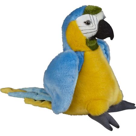 Pluche knuffel dieren blauwe Macaw papegaai vogel van 28 cm - Speelgoed knuffels vogels - Leuk als cadeau voor kinderen