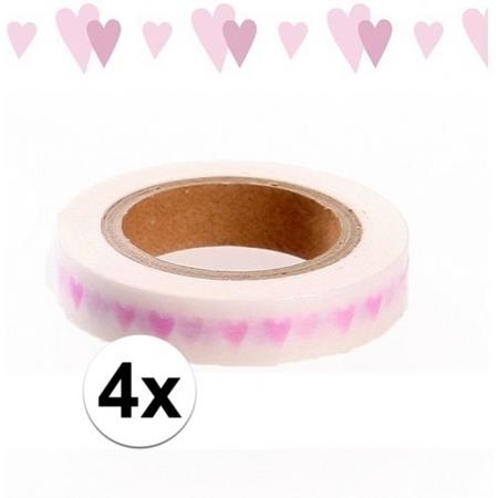 4x Washi tape met roze hartjes 15 meter  - Hobby - Babyshower