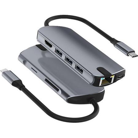 Reblizz 8-in-1 USB-C Dock met stroomtoevoer en Netwerk - MacBook (Thunderbolt 3) en Laptops - HDMI 4K, USB-C en 3x USB 3.0