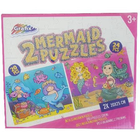 Puzzel Zeemeermin met glitters - Multicolor - Karton - 20 x 25 cm - set van 2 puzzels