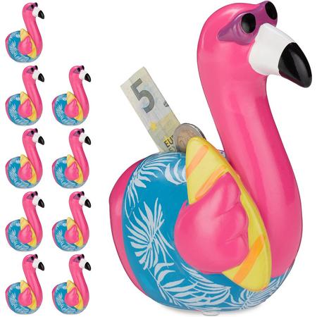 relaxdays 10 x Spaarpot flamingo - spaarvarken - reis spaarpot - roze - slot
