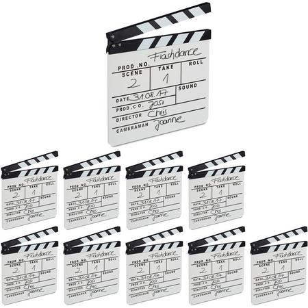 relaxdays 10 x filmklapper wit - filmklap voor filmfans - clapboard - movie clapper board