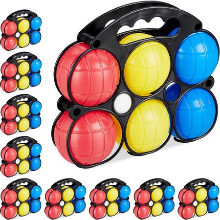 relaxdays 10 x jeu de boules set - kunststof - petanque spel voor kinderen gekleurd