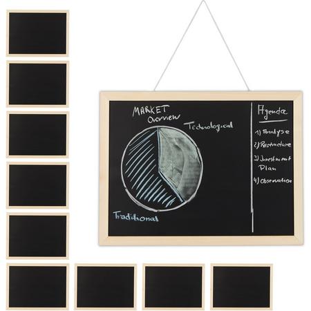 relaxdays 10 x krijtbord met houten lijst - memobord - memoboard voor aan de muur - zwart