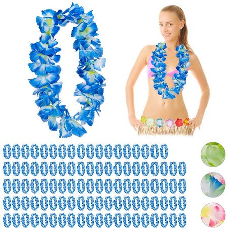 relaxdays 100 x Hawaii krans - hawaii slinger - waikiki - hawaii bloemenkrans - blauw