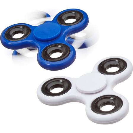 relaxdays 2 x Fidget Spinner - tri-spinner - hand spinner - antistress speelgoed wit blauw
