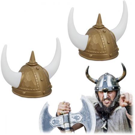 relaxdays 2 x viking helm - gallier helm - met horens - hoofddeksel carnaval – goudkleurig