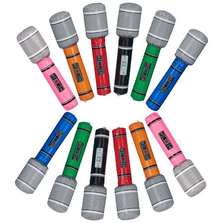 relaxdays 24 x opblaasbare microfoon, speelgoed microfoon voor kinderen, diverse kleuren