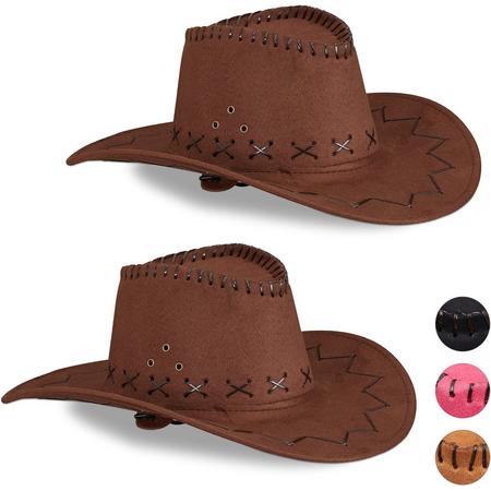 relaxdays 2x Cowboyhoed donkerbruin - western hoed - carnavalshoed - cowboy accessoires
