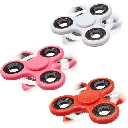 relaxdays 3 x Fidget Spinner - tri-spinner 58 g - hand spinner - antistress rood wit roze