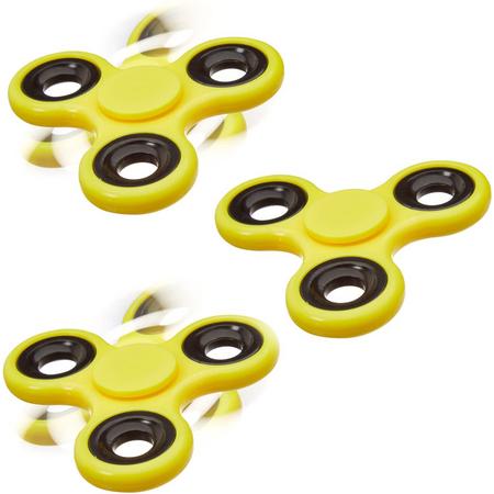 relaxdays 3 x Fidget Spinner - tri-spinner 58g - hand spinner - anti-stress speelgoed geel