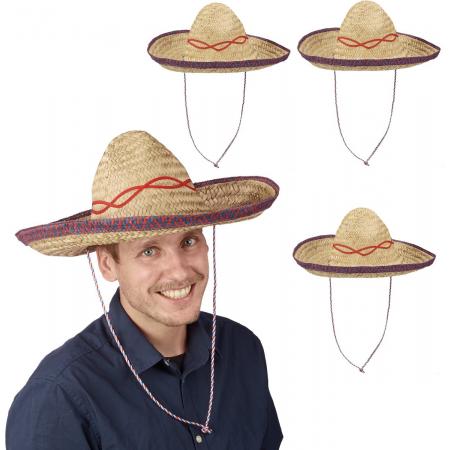 relaxdays 4 x Sombrero naturel - gevlochten strohoed - Mexicaanse hoed - carnaval – beige