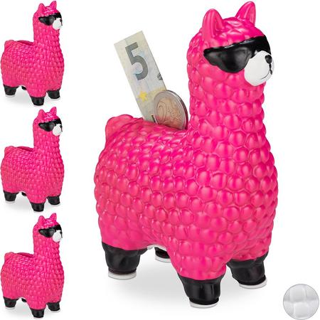 relaxdays 4 x Spaarpot lama - roze - kinder spaarvarken - decoratie - keramiek