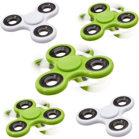 relaxdays 5 x Fidget Spinner - tri-spinner 58 g - hand spinner - anti-stress groen wit