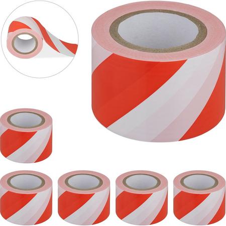 relaxdays 6 x afzetlint rood wit - afzetband - waarschuwingslint 200 m - lint waarschuwing