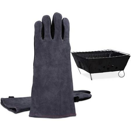 relaxdays BBQ handschoenen leer - ovenhandschoen - hittebestendig - XL - ovenhandschoenen