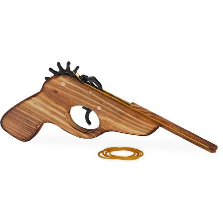 relaxdays Elastiek pistool - geweer - houten pistool - speelgoedpistool - elastiekjes