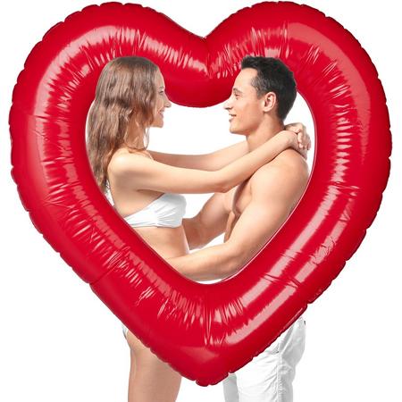 relaxdays Hart zwemband - opblaasbaar - zwemring - decoratie - bruiloft - Valentijnsdag