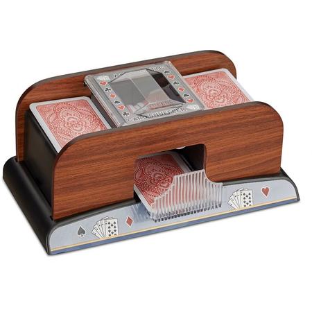 relaxdays Kaartschudmachine 2 decks - hout look - schudmachine voor speelkaarten