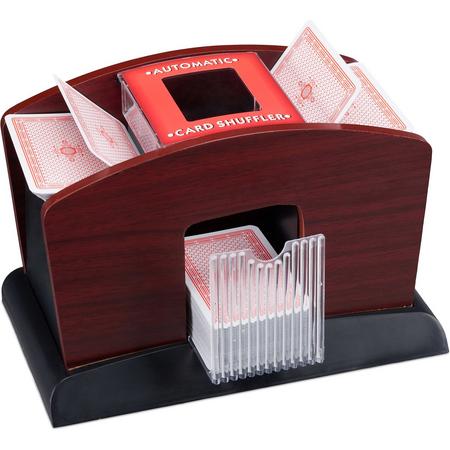 relaxdays Kaartschudmachine elektrisch - 4 decks - kaartenschudder - kaartschudder hout