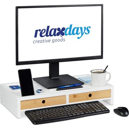relaxdays Monitor standaard - organizer - beeldscherm standaard - schermverhoger - bamboe