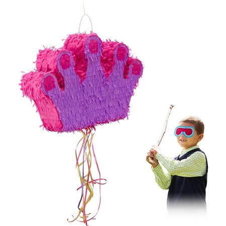 relaxdays Pinata kroon - trek pinata paars - ophangen - voor kinderen - om zelf te vullen