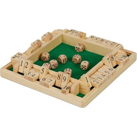 relaxdays Shut the box - 1-10 - bordspel reisspel - rekenspel - 4 spelers - hout