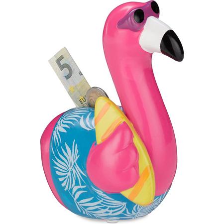 relaxdays Spaarpot flamingo - spaarvarken - reis spaarpot - roze - slot