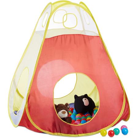 relaxdays ballenbak tent met 100 ballen - kindertent met ingang - pop up ballenbad indoor