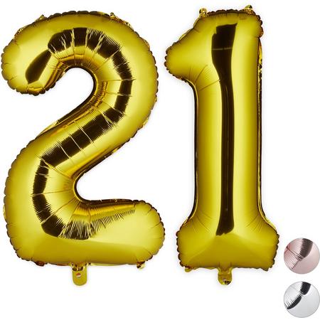 relaxdays folie ballon - cijfer 21 - luchtballon getal - decoratie - grote folieballonnen goud