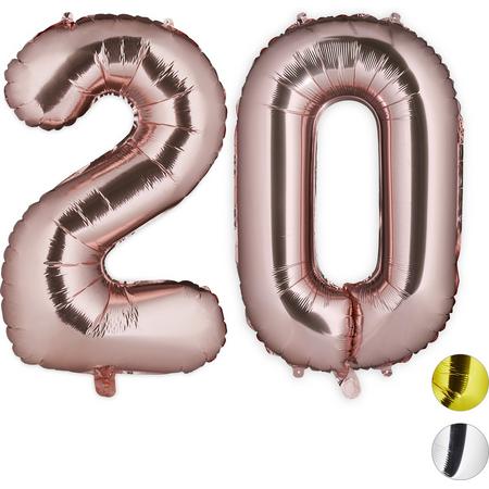 relaxdays folieballon getal 20 - luchtballon folie ballon - grote XXL cijferballon Rose goud