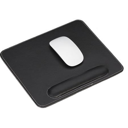 relaxdays muismat - polssteun - ergonomisch - rechthoekig - mousepad - kunstleer - steun zwart