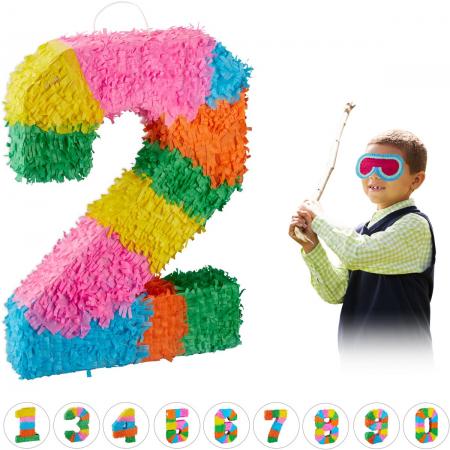 relaxdays pinata verjaardag getal - piñata zelf vullen - getallen van 0 tot 9 - gekleurd 2