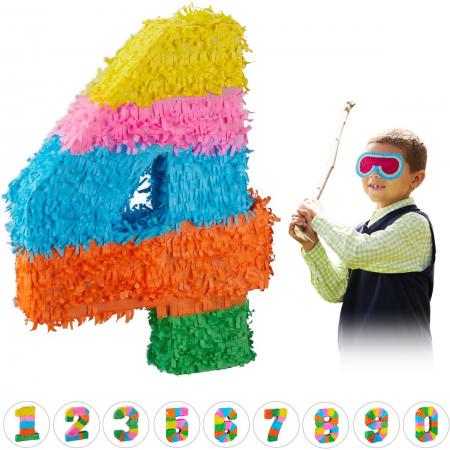 relaxdays pinata verjaardag getal - piñata zelf vullen - getallen van 0 tot 9 - gekleurd 4