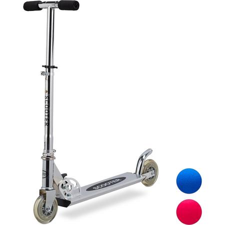 relaxdays scooter voor kinderen - aluminium - step opvouwbaar - 2 wielen - 95 mm zilver