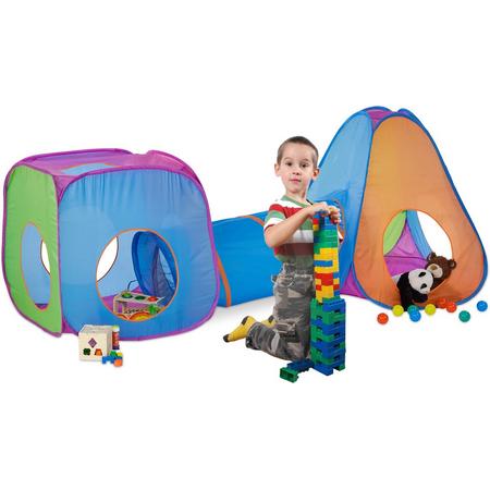 relaxdays speeltent met tunnel - driedelige set pop-up kindertent - speelhuis voor buiten