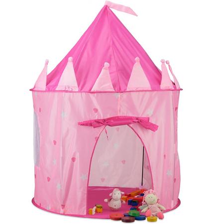 relaxdays speeltent prinses - kindertent roze - kinderspeeltent meisjes - kasteeltent