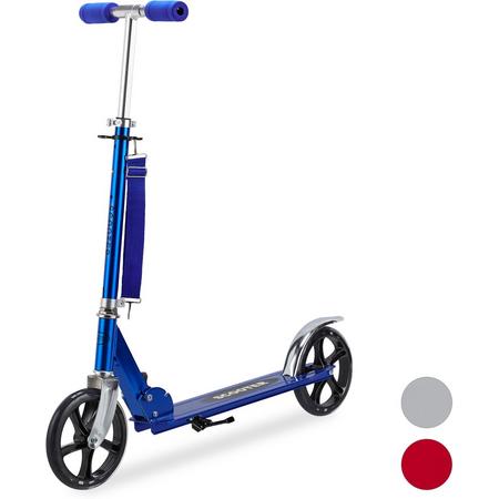 relaxdays step aluminium - scooter - opvouwbaar - met rem en standaard - grote wielen blauw