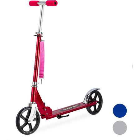 relaxdays step aluminium - scooter - opvouwbaar - met rem en standaard - grote wielen rood
