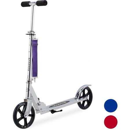 relaxdays step aluminium - scooter - opvouwbaar - met rem en standaard - grote wielen zilver