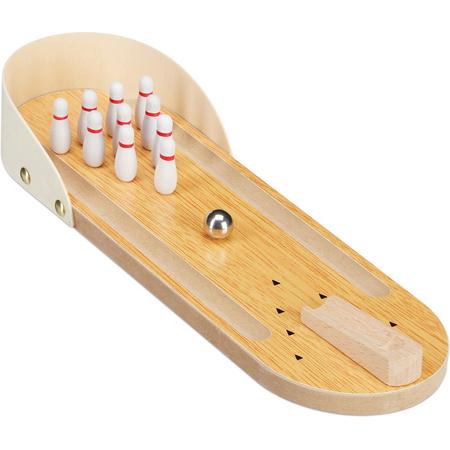 relaxdays tafelbowling mini bowlingbaan - tafelspel - behendigheidsspel - 10 kegels