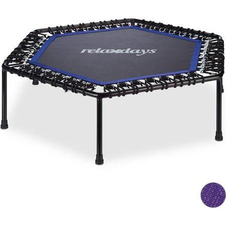relaxdays trampoline zeshoekig - binnen - fitness-trampoline - mini trampoline - vouwbaar blauw