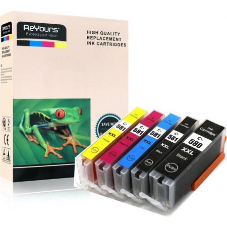 ReYours® inkt cartridge voor Canon 580 inktcartridge 581inktpatronen, Canon 580 581, Canon 580 xxl 581xxl multipack van 5 kleuren (1*PGBK, 1*BK/C/M/Y)