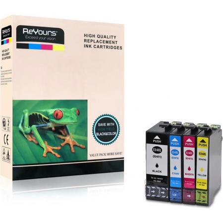ReYours® inktcartridges voor Epson 34XL T34XL E34XL  multipack van 4 kleuren voor Epson Workforce Pro WF3720DWF ,WF-3725-DWF